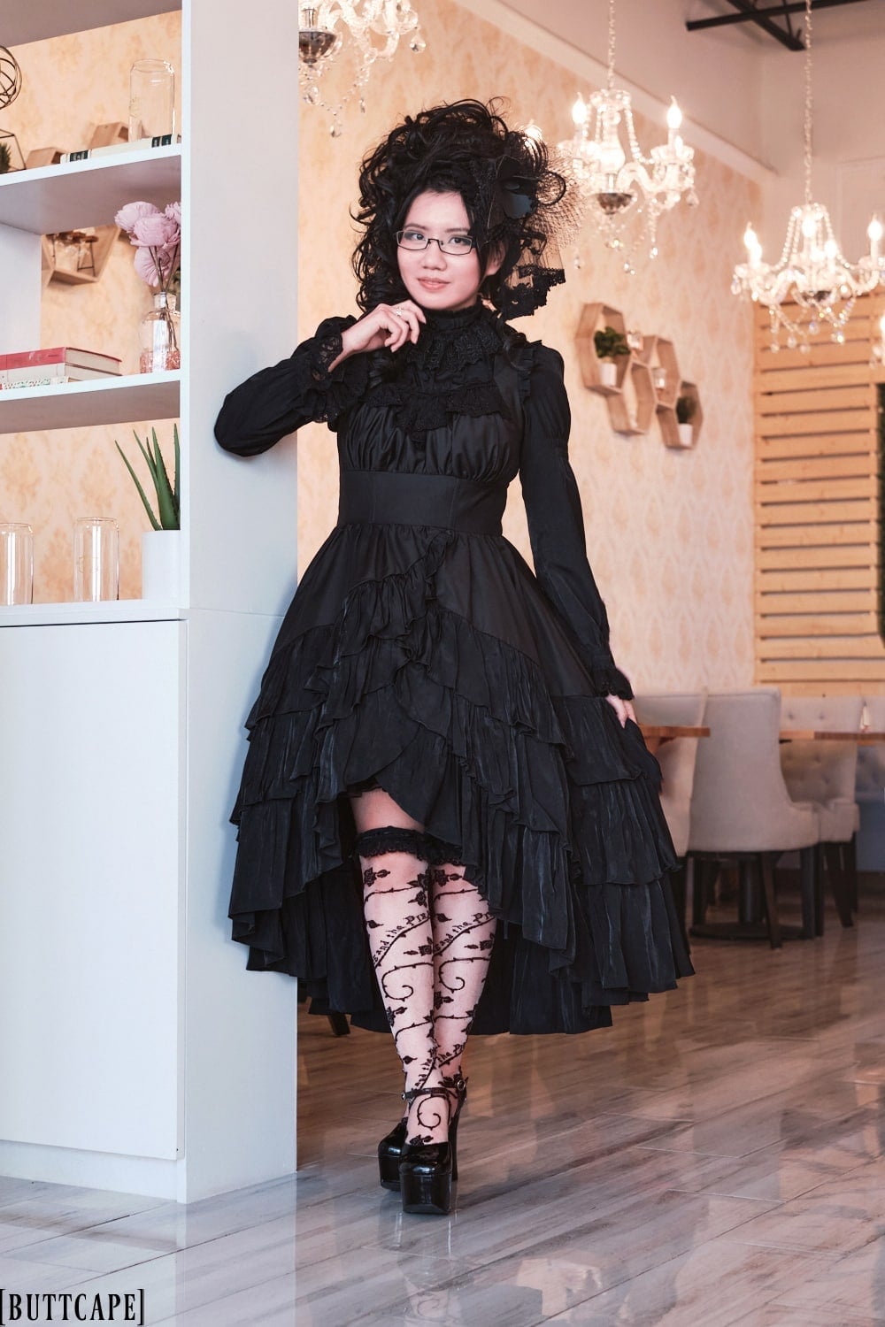 Tiered Gothic Lolita Dress with Ruffled Collar Tiered Gothic Lolita Dress with Ruffled Collar — Elegant Gothic Outfits