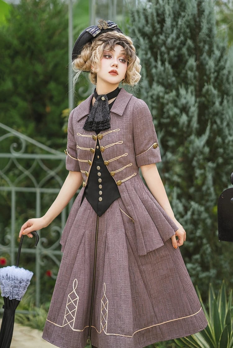 Purple Military-Style Jacket with Gold Trim Purple Military-Style Jacket with Gold Trim — Elegant Gothic Outfits