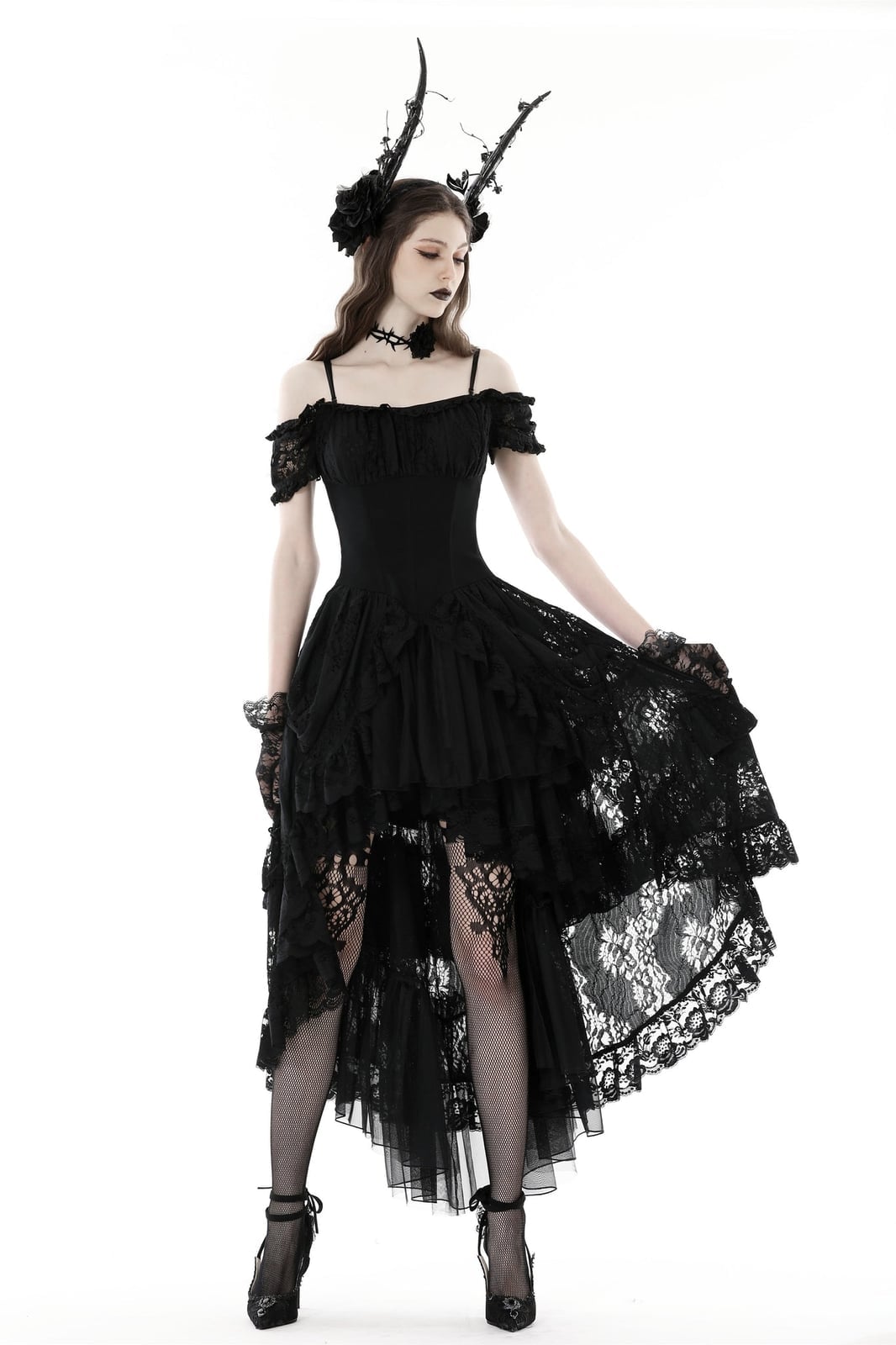 High-Low Lace Dress with Ruffled Layers High-Low Lace Dress with Ruffled Layers — Elegant Gothic Outfits