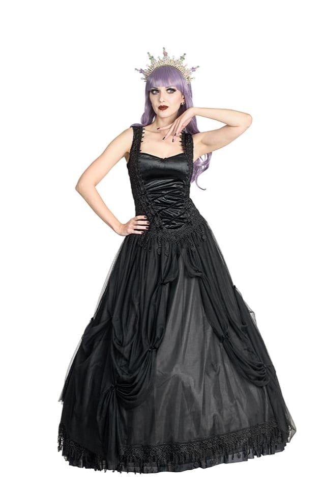 Black Corset Bodice Ballgown with Tulle Skirt Black Corset Bodice Ballgown with Tulle Skirt — Elegant Gothic Outfits