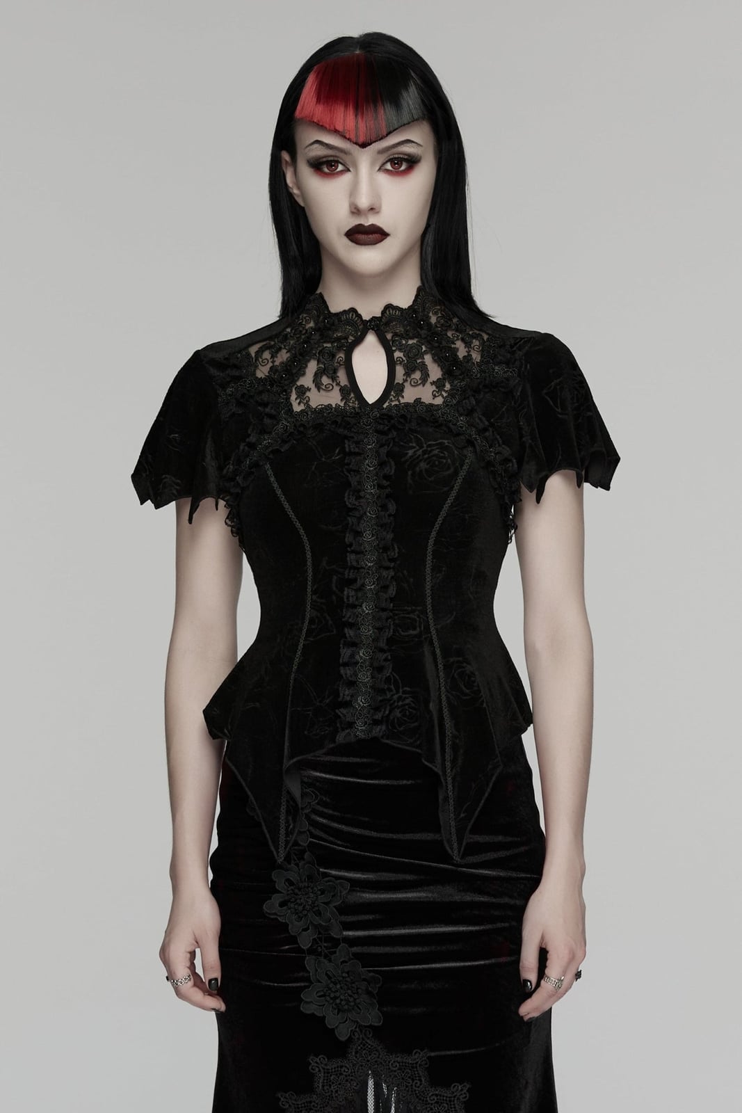 Velvet Peplum Top with Lace Collar Velvet Peplum Top with Lace Collar — Elegant Gothic Outfits