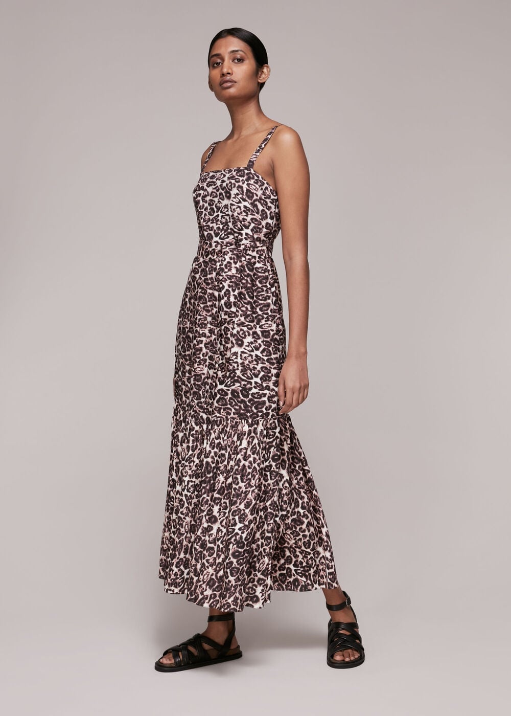 Spaghetti Strap Leopard Print Midi Dress with Tiered Hem Spaghetti Strap Leopard Print Midi Dress with Tiered Hem — Elegant Leopard Print Outfits