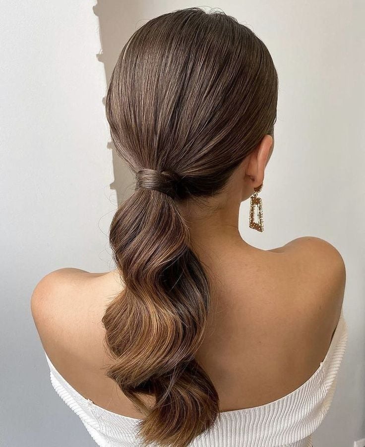 Smooth Wavy Dark Brown Low Ponytail — Elegant Low Ponytail Hairstyles