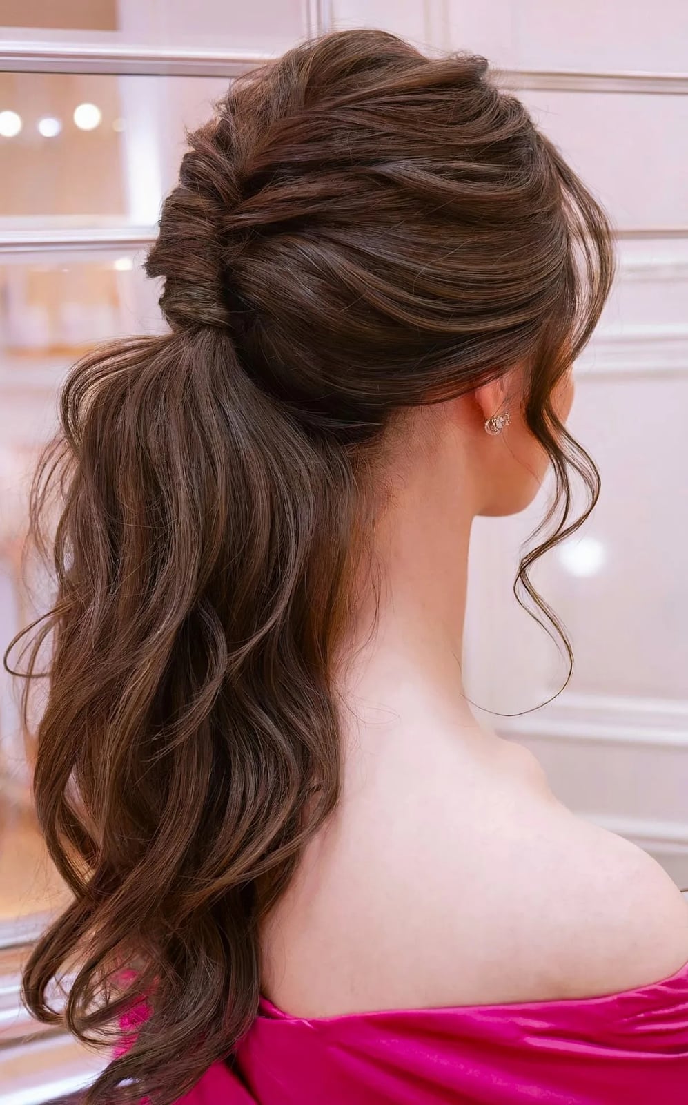Dark Brown Low Ponytail With Braided Crown — Elegant Low Ponytail Hairstyles