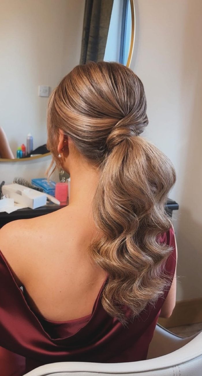 Collarbone Ash Blonde Low Ponytail With Waves — Elegant Low Ponytail Hairstyles