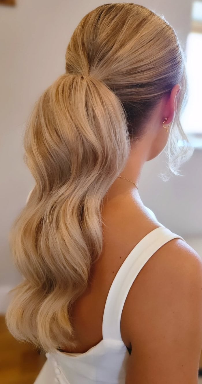 Platinum Blonde Low Ponytail With Deep Waves — Elegant Low Ponytail Hairstyles