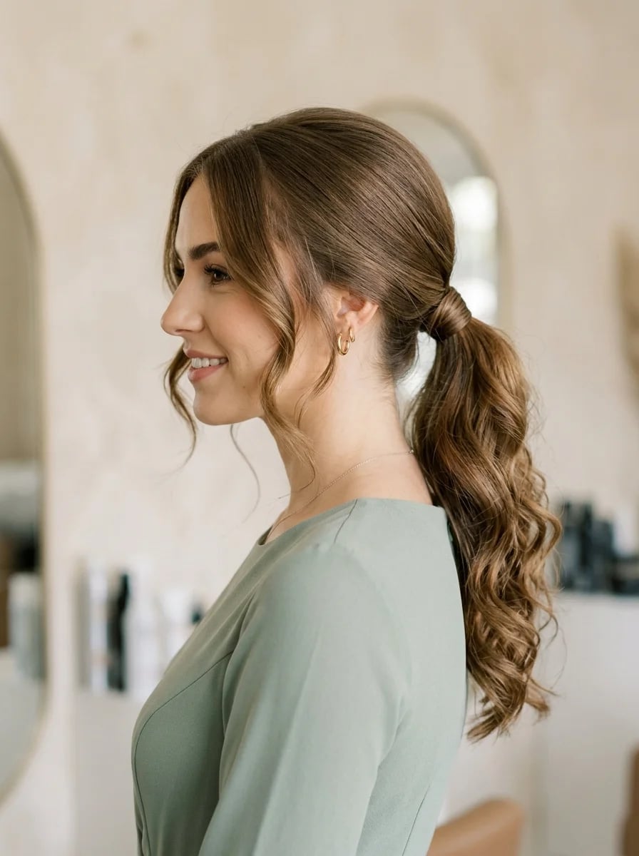Effortless Brown Low Ponytail With Loose Waves — Elegant Low Ponytail Hairstyles