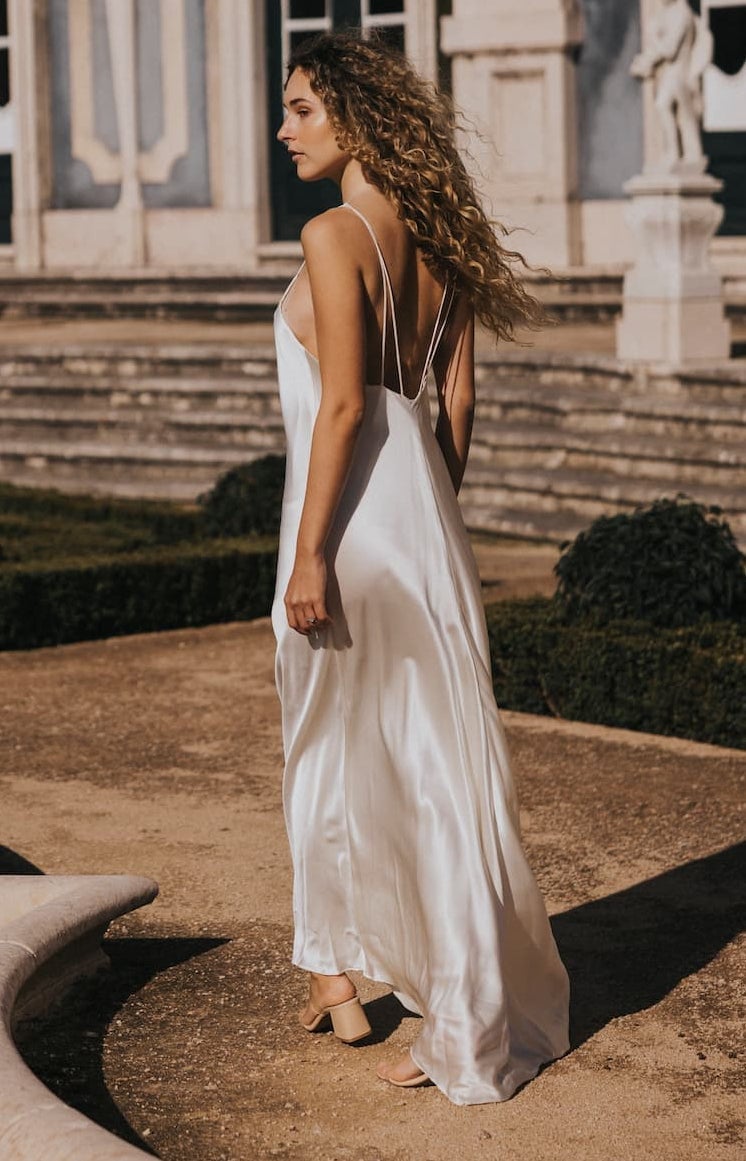 Ivory Silk Satin Slip Dress with Open Back and Spaghetti Straps — Elegant Silk Dresses