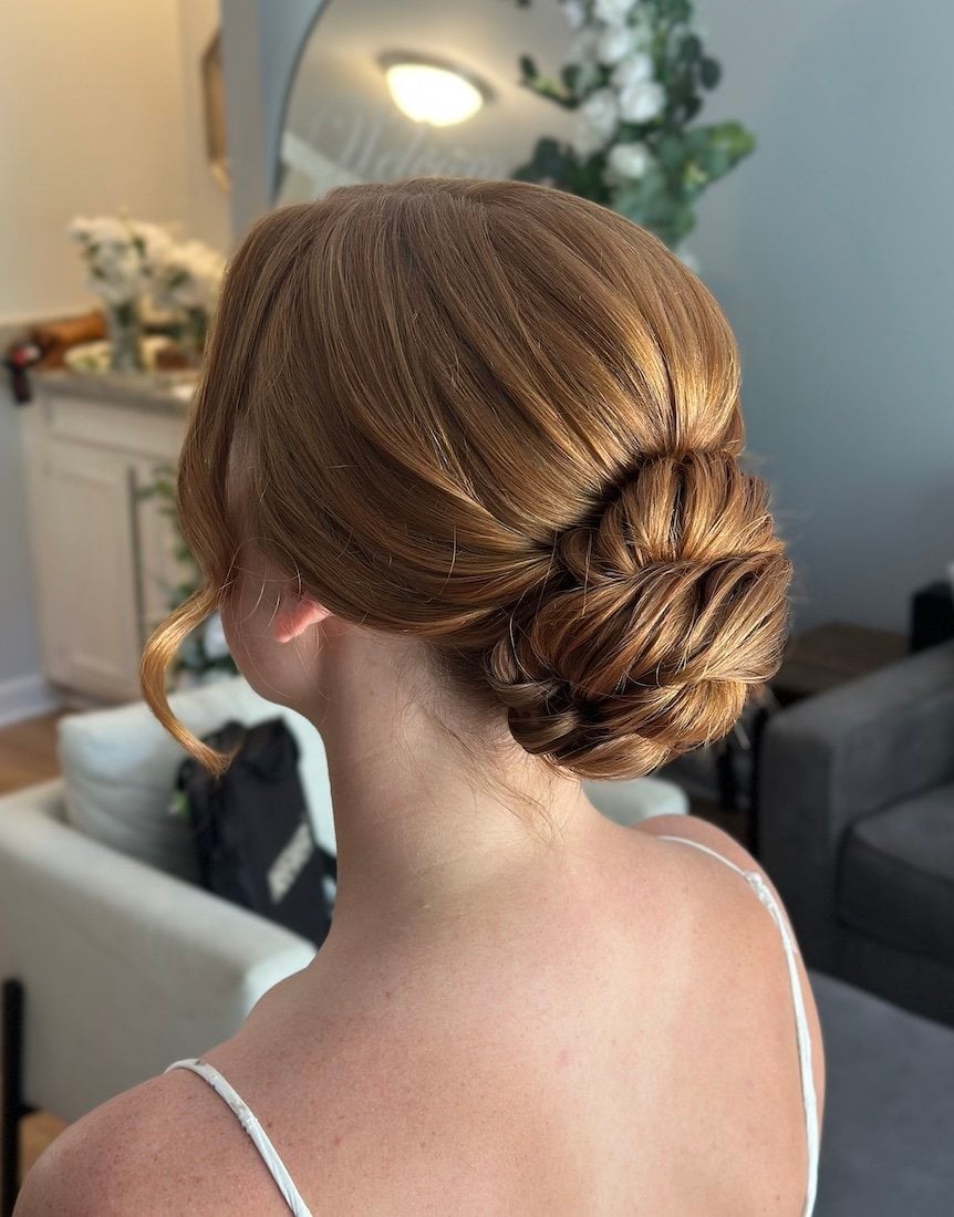 Red Chignon Updo With Intricate Knot — Elegant Updo Inspo