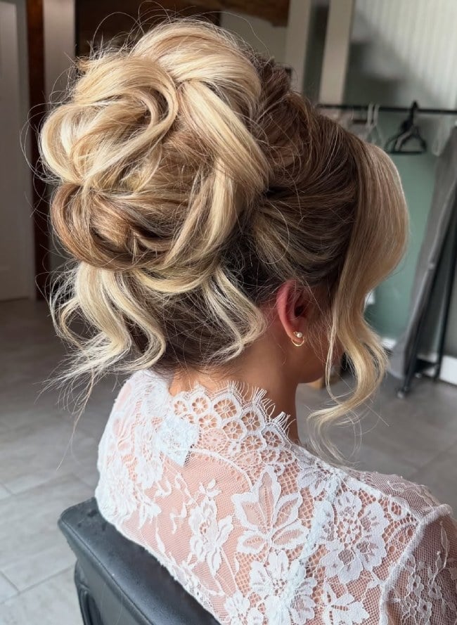 Voluminous Blonde Updo With Soft Tendrils, Close-Up Take — Elegant Updo Inspo