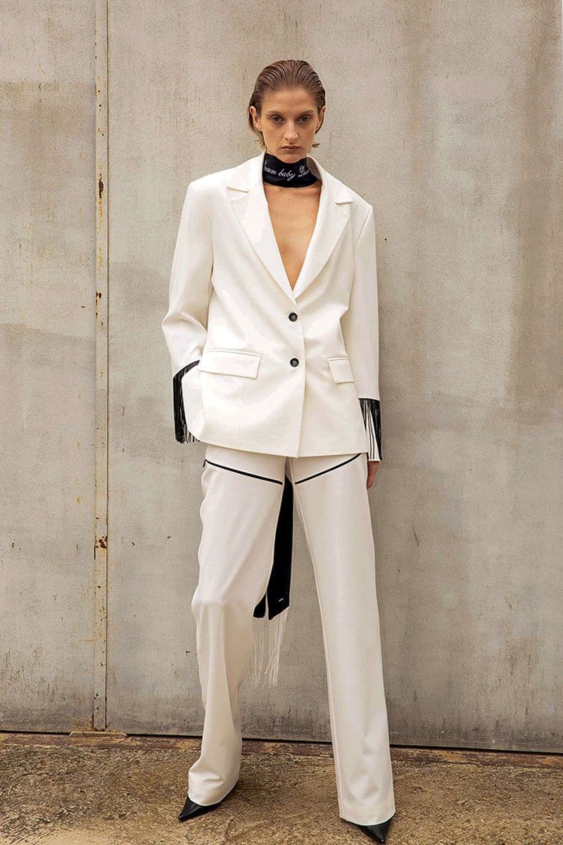 Oversized White Blazer with Beaded Fringe Oversized White Blazer with Beaded Fringe — Elegant White Jacket Outfit