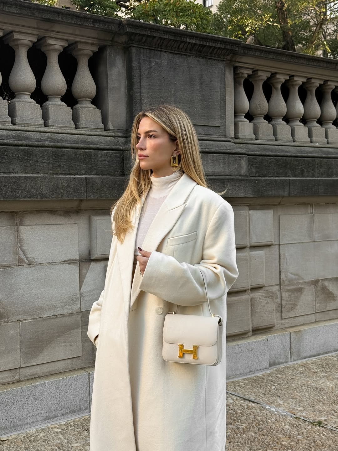 Cream Coat Over Neutral Turtleneck Cream Coat Over Neutral Turtleneck — Elegant White Jacket Outfit