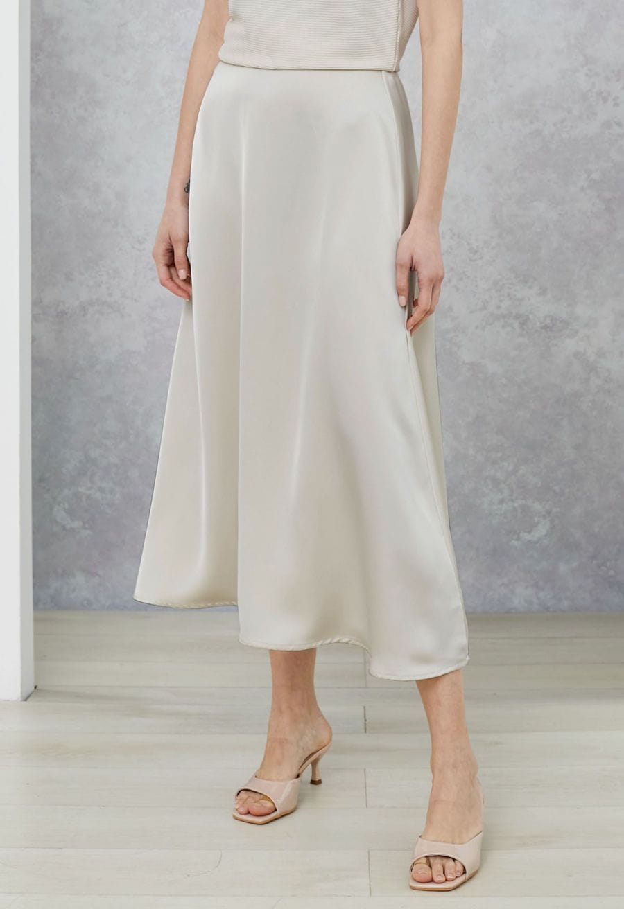 Ivory Satin Flare Maxi Skirt — Elegant White Maxi Skirt Outfit
