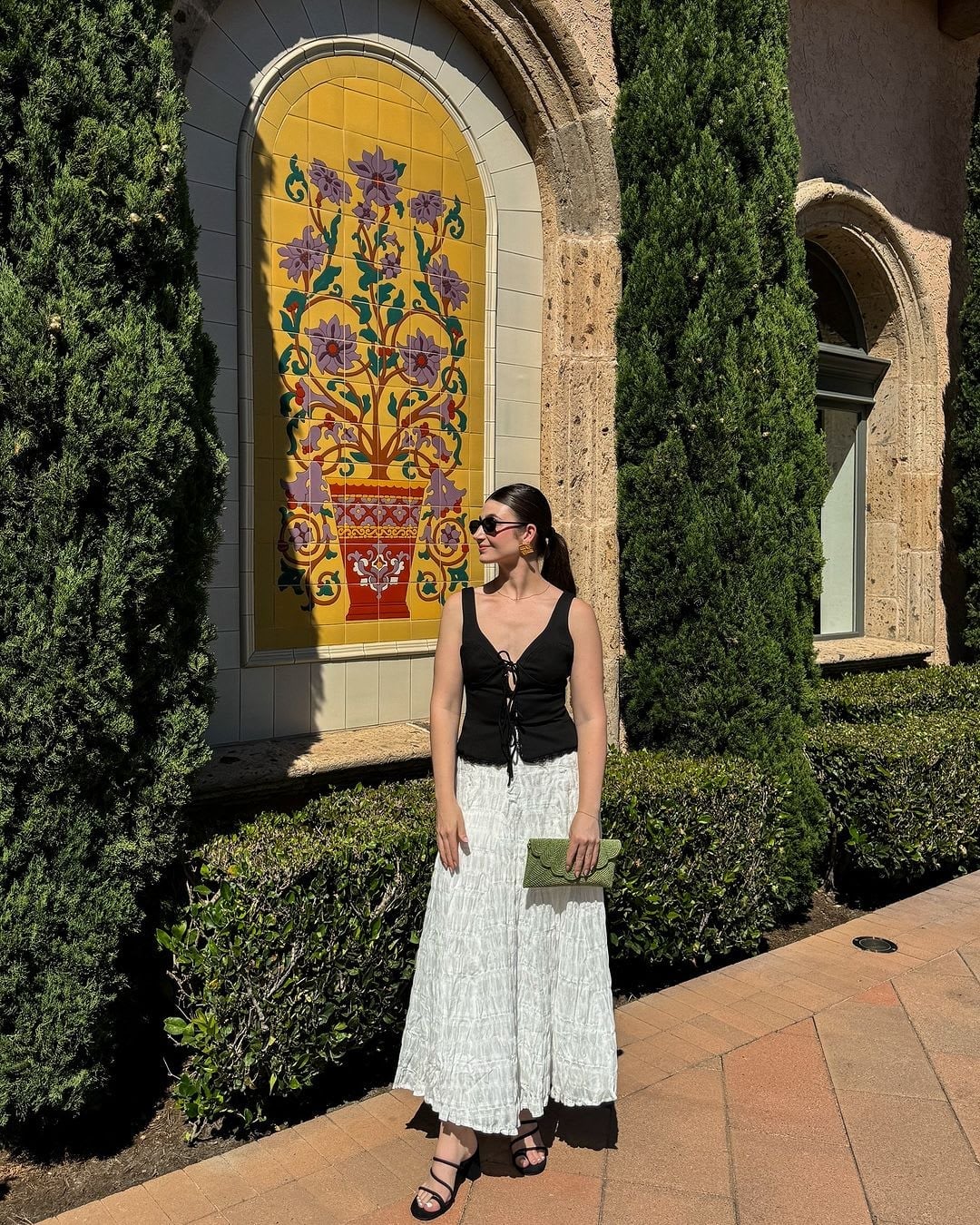 White Crinkled Maxi Skirt with Tie-Front Top — Elegant White Skirt Outfit