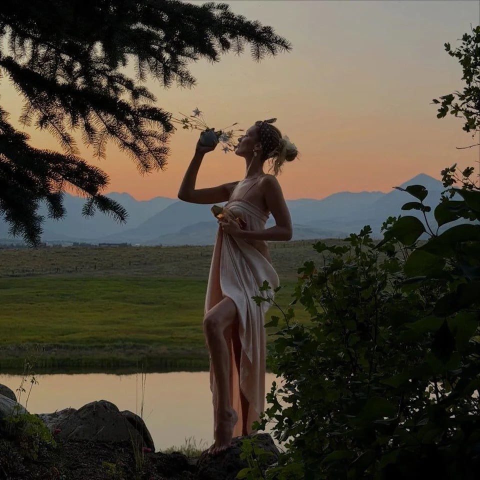 Pale Peach Silk Dress With Sheer Draping, Close-Up Take Pale Peach Silk Dress With Sheer Draping, Close-Up Take — Ethereal Dress Ideas