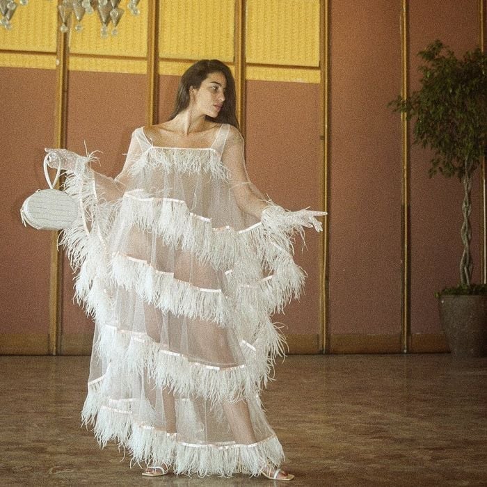 Sheer White Dress With Feather Trim and Ribbon Sheer White Dress With Feather Trim and Ribbon — Ethereal Dress Ideas