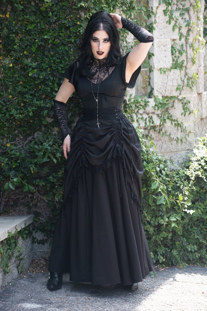 Satin Ruched Dress with Lace Gloves Satin Ruched Dress with Lace Gloves — Goth Style Ideas