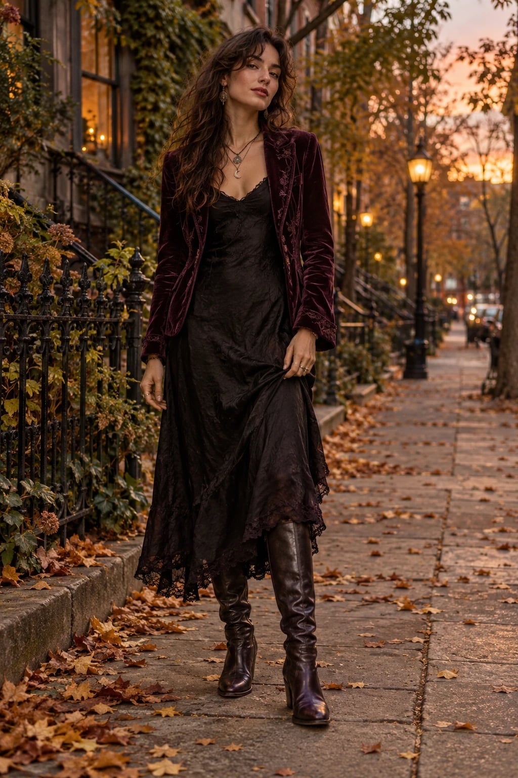 Velvet Blazer Over a Black Lace Slip Dress Velvet Blazer Over a Black Lace Slip Dress — Goth Style Ideas