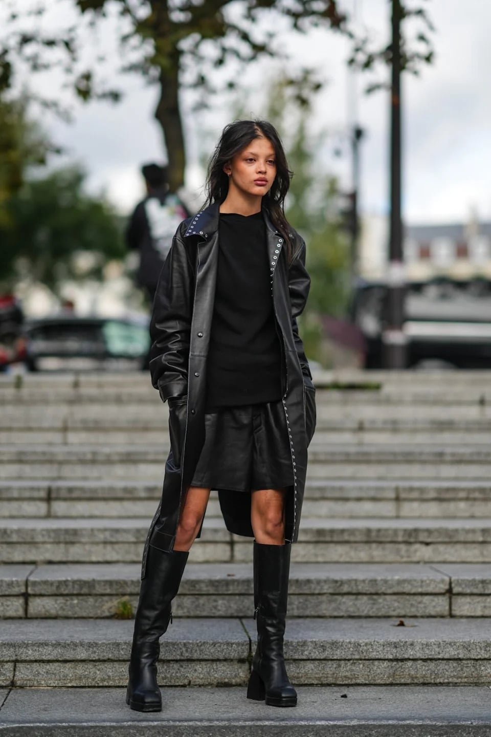 Studded Leather Trench Coat Look Studded Leather Trench Coat Look — Goth Style Ideas