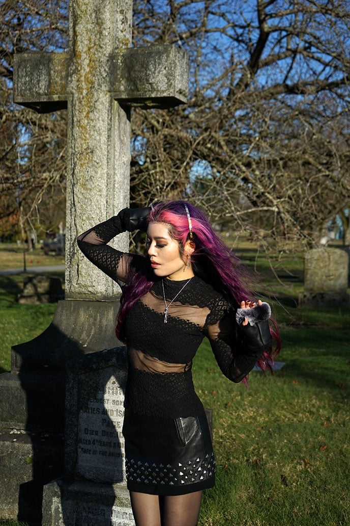 Sheer Lace Top and Studded Mini Skirt Sheer Lace Top and Studded Mini Skirt — Goth Style Ideas