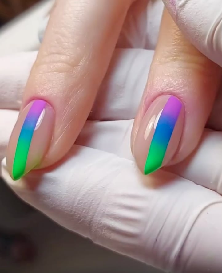 Diagonal Pink Purple Blue Green Short Almond Diagonal Pink Purple Blue Green Short Almond — Gradient Nail Ideas