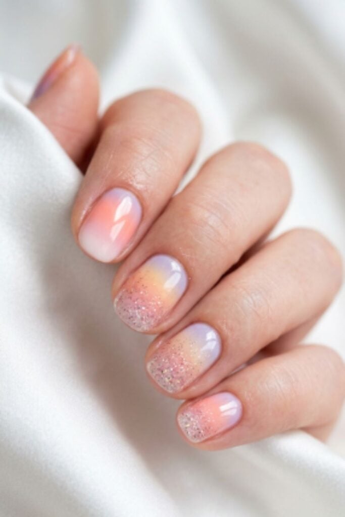 White Pink Orange Purple Glitter Short Oval White Pink Orange Purple Glitter Short Oval — Gradient Nail Ideas