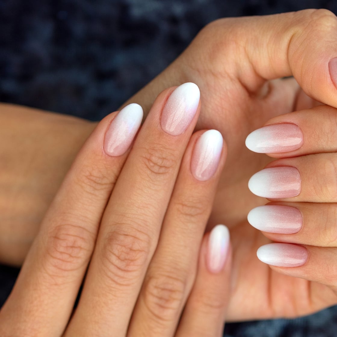 Pink Nude to White Shimmer Medium Oval Pink Nude to White Shimmer Medium Oval — Gradient Nail Ideas