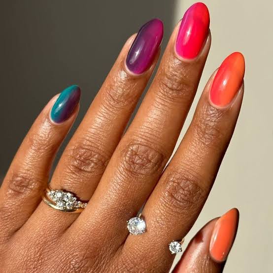Teal Purple Pink Orange Short Almond Gradient Teal Purple Pink Orange Short Almond Gradient — Gradient Nail Ideas