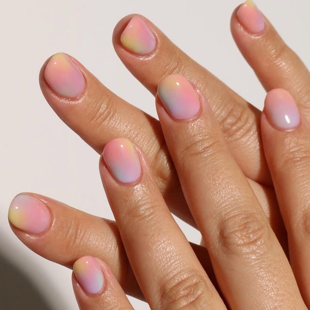 Soft Milky Yellow Pink Blue White Short Oval Gradient Soft Milky Yellow Pink Blue White Short Oval Gradient — Gradient Nail Ideas