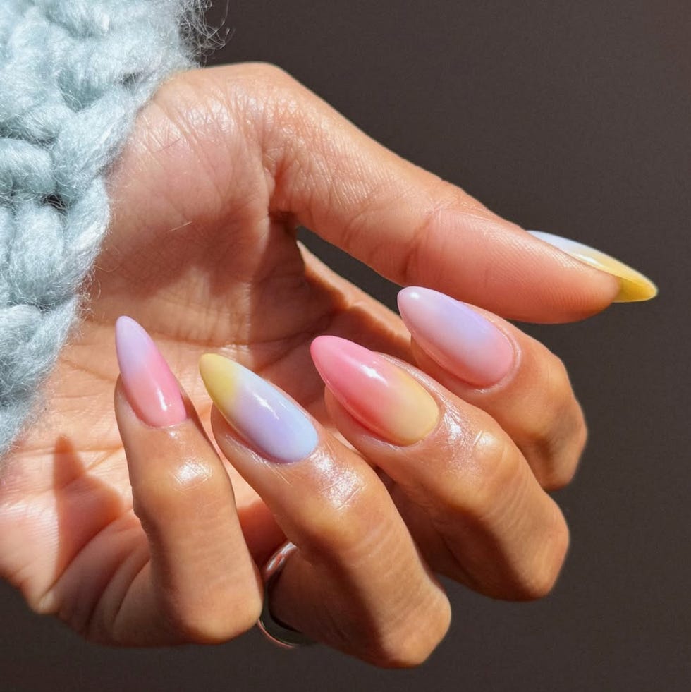 Pink Yellow Lavender Medium Almond Gradient Pink Yellow Lavender Medium Almond Gradient — Gradient Nail Ideas