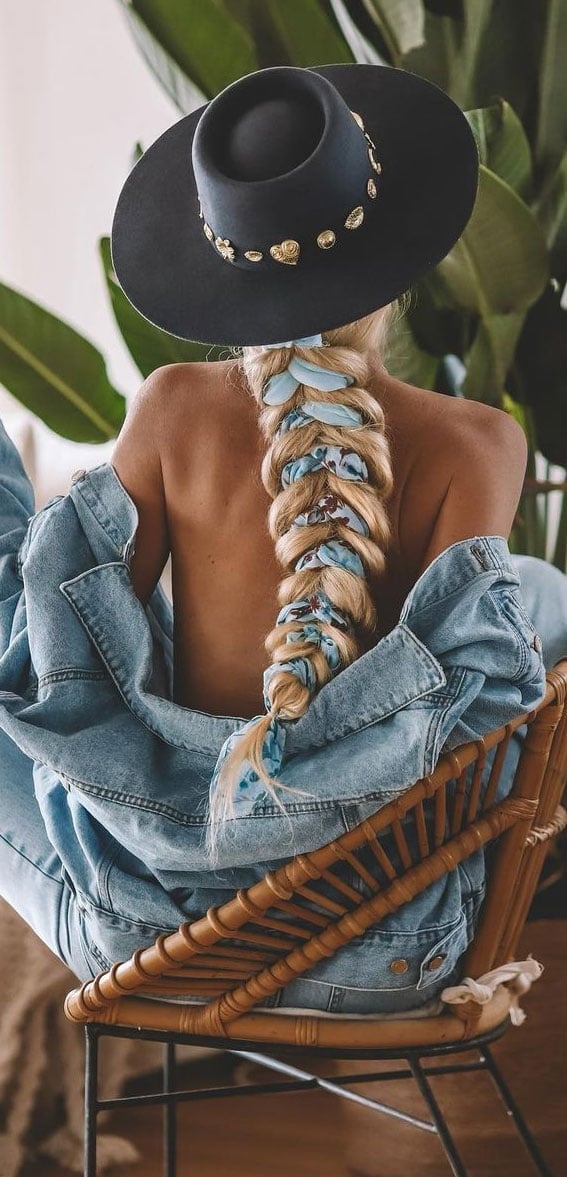 Mid-Back Platinum Blonde Braid with Scarf — Hair Ideas with Hat