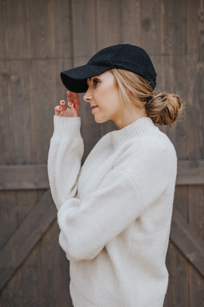 Straight Blonde Low Bun Under Baseball Cap — Hair Ideas with Hat