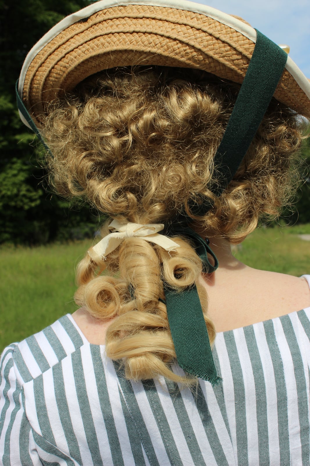 Mid-Back Blonde Curls with Straw Hat — Hair Ideas with Hat