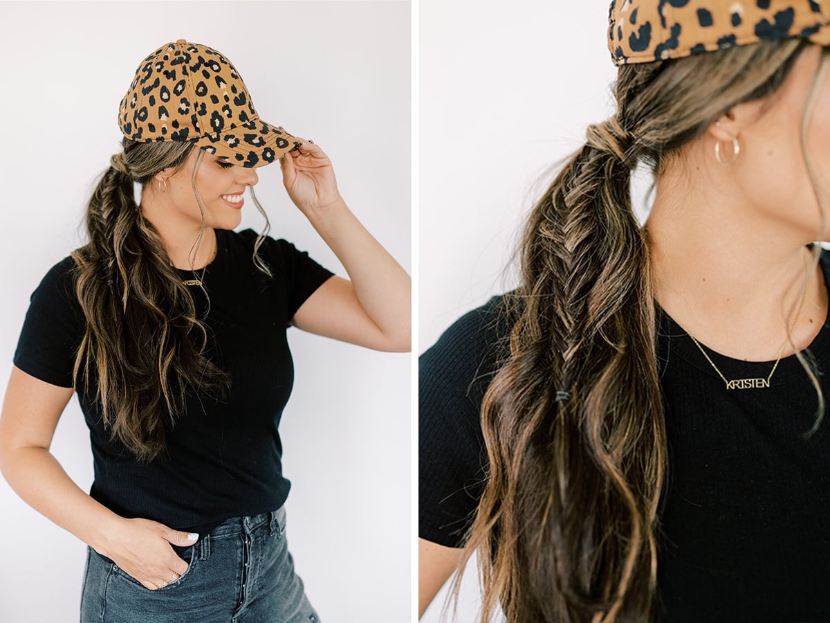 Mid-Back Dark Brown Fishtail Ponytail — Hair Ideas with Hat