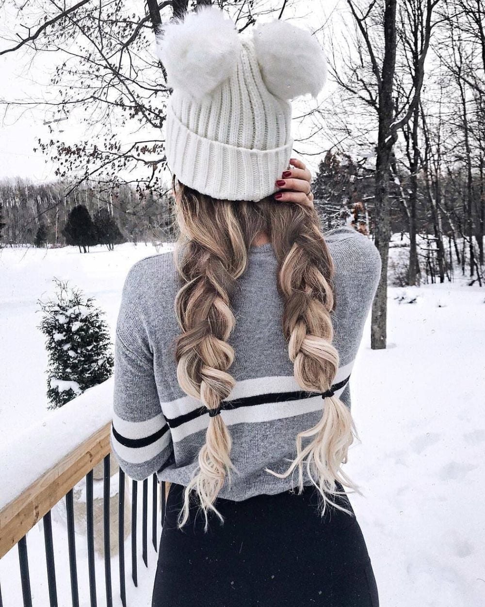 Blonde Wavy Braids Under Knitted Beanie — Hair Ideas with Hat