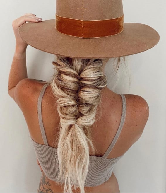 Blonde Fishtail Braid with Wide Hat — Hair Ideas with Hat