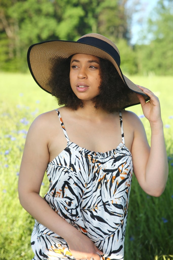 Shoulder Length Curly Dark Brown with Straw Hat — Hair Ideas with Hat