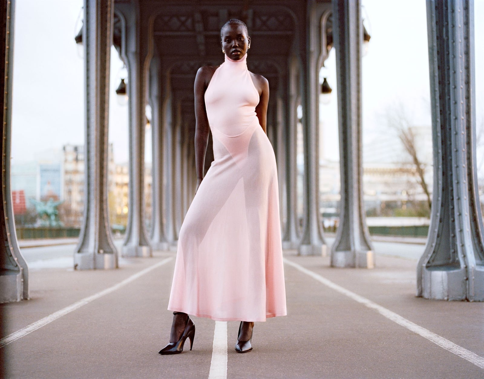 Pale Pink Sheer Maxi Dress with High Neckline Pale Pink Sheer Maxi Dress with High Neckline — Light Pink Dress Ideas