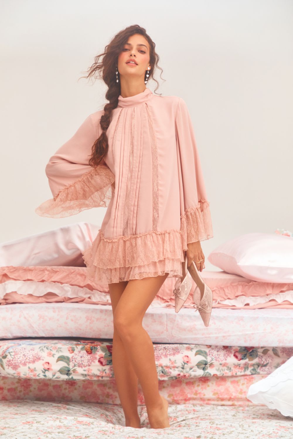 Pink Chiffon Mini Dress with Ruffles and Lace Pink Chiffon Mini Dress with Ruffles and Lace — Light Pink Dress Ideas