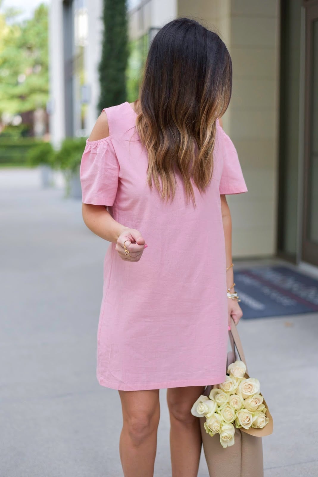 Pink Linen-like Cold Shoulder Shift Dress Pink Linen-like Cold Shoulder Shift Dress — Light Pink Dress Ideas