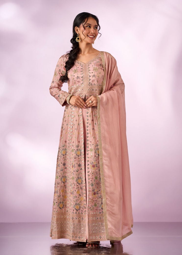 Embroidered Pink Anarkali-Inspired Dress with Dupatta Embroidered Pink Anarkali-Inspired Dress with Dupatta — Light Pink Dress Ideas