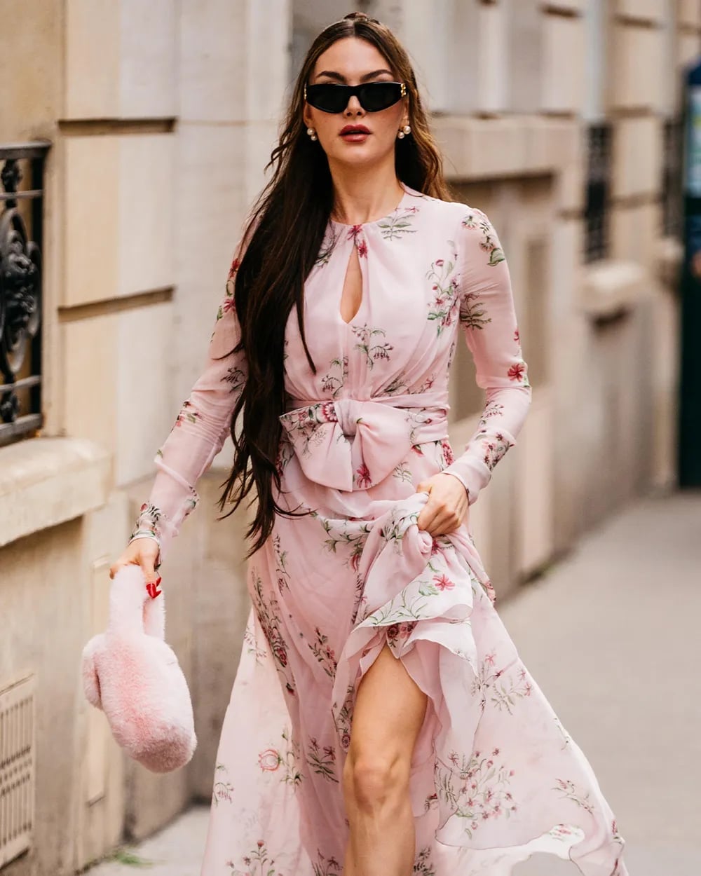 Pink Floral Chiffon Dress with Bow Detail Pink Floral Chiffon Dress with Bow Detail — Light Pink Dress Ideas