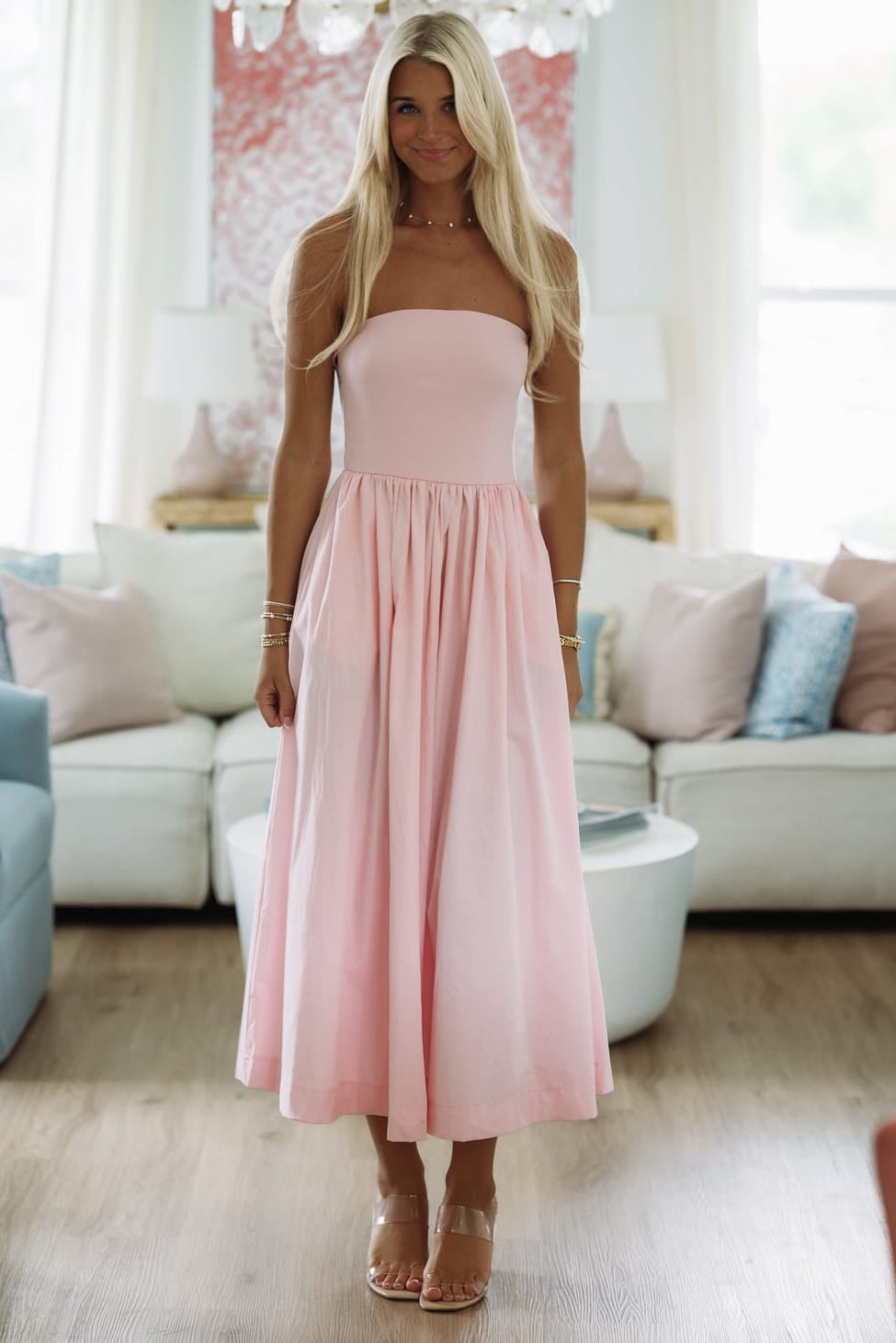 Light Pink Strapless A-line Midi Dress Light Pink Strapless A-line Midi Dress — Light Pink Dress Ideas
