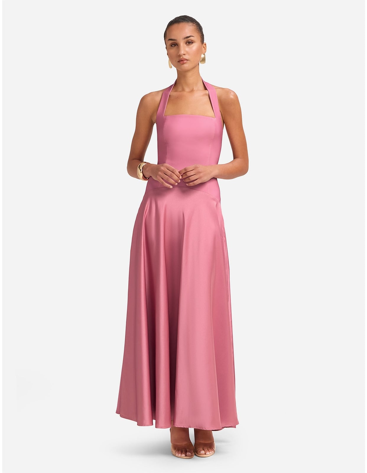 Light Pink Satin Halter Neck Floor-Length Dress Light Pink Satin Halter Neck Floor-Length Dress — Light Pink Dress Ideas