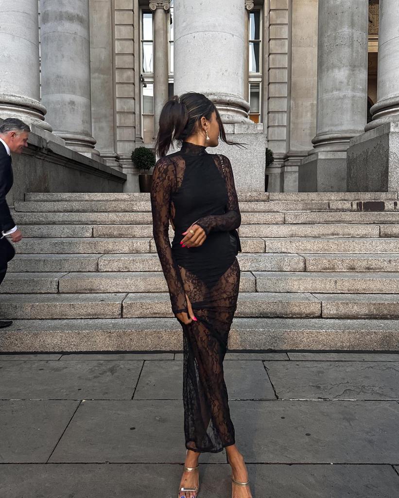 Full Length Black Mesh Lace Dress with Thigh-High Slit Full Length Black Mesh Lace Dress with Thigh-High Slit — Mesh Dress Ideas