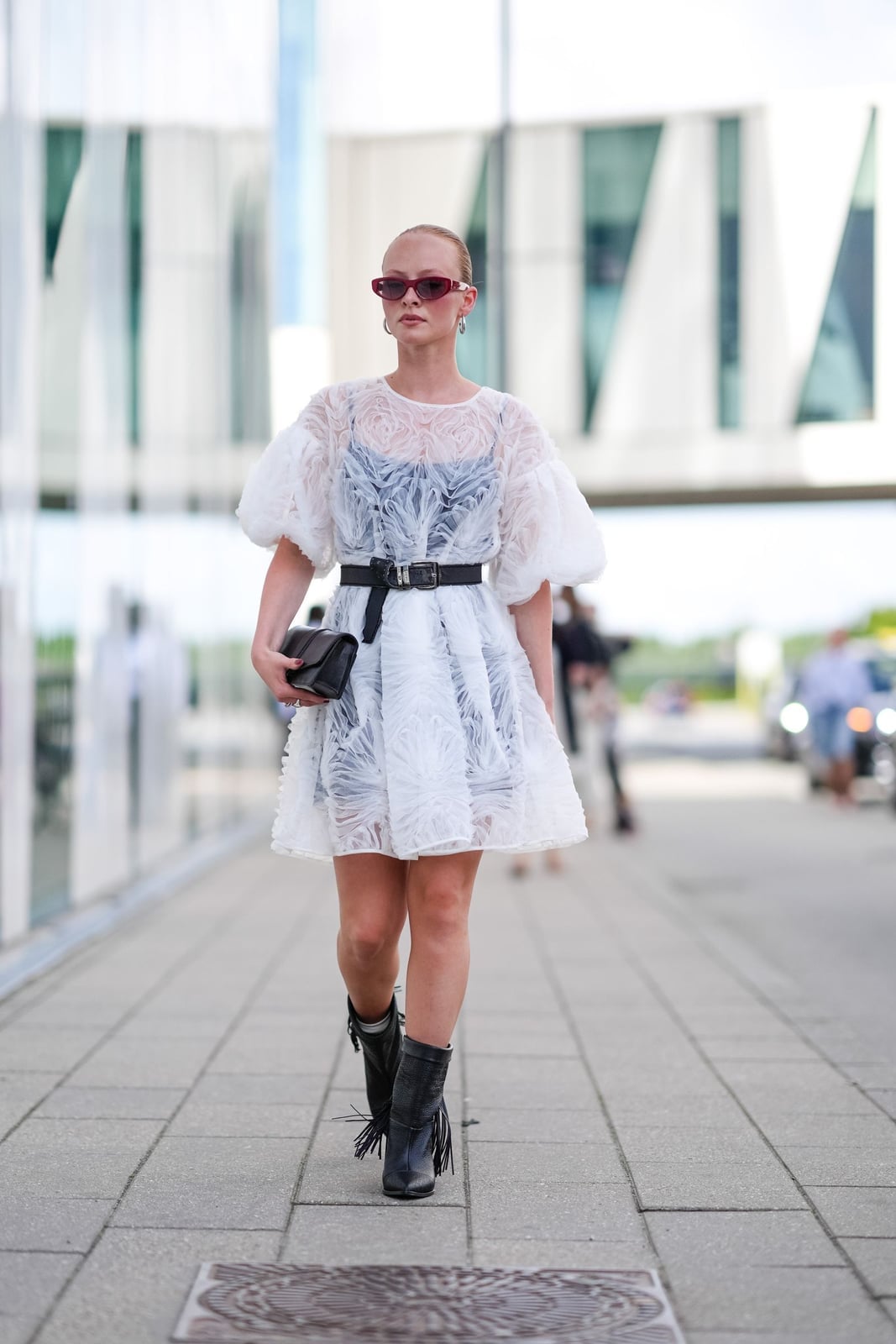 Sheer White Puff Sleeve Dress with Black Belt Sheer White Puff Sleeve Dress with Black Belt — Mesh Dress Ideas