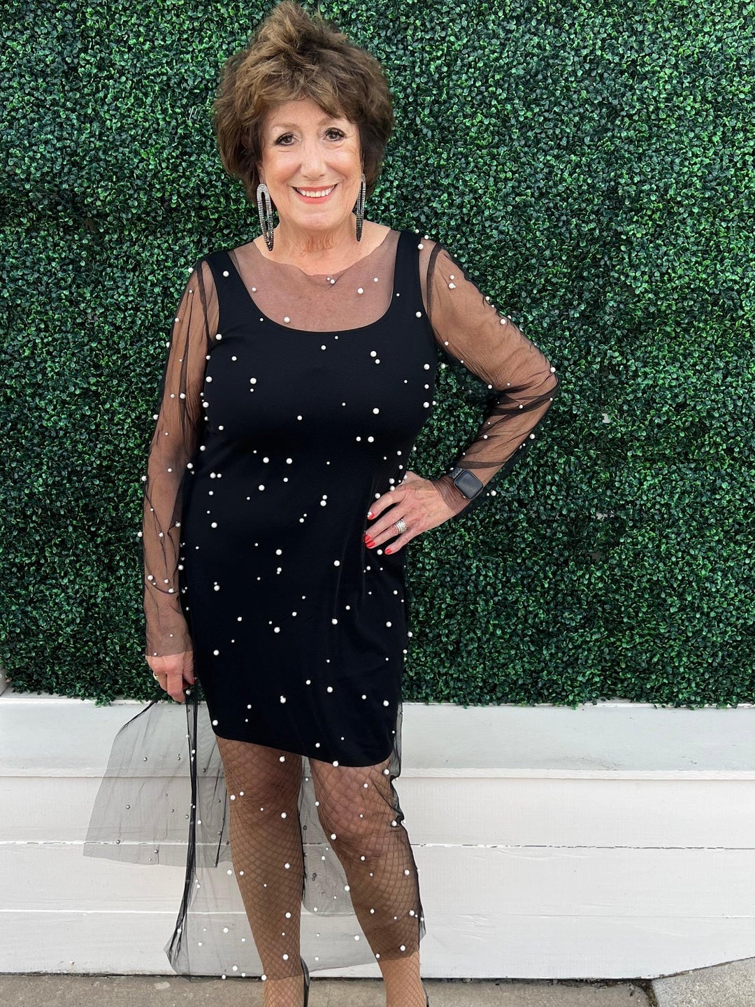 Black Mesh Dress with Scattered Pearl Embellishments Black Mesh Dress with Scattered Pearl Embellishments — Mesh Dress Ideas