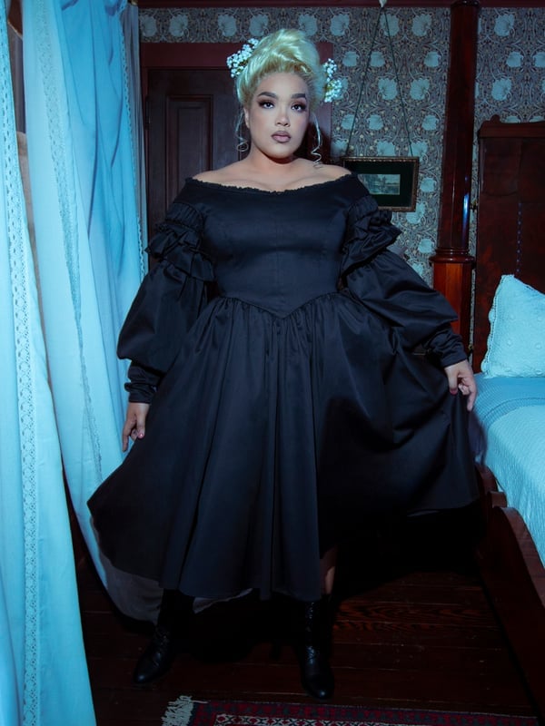Black Off-The-Shoulder Dress with Voluminous Sleeves — Modern Victorian Dresses
