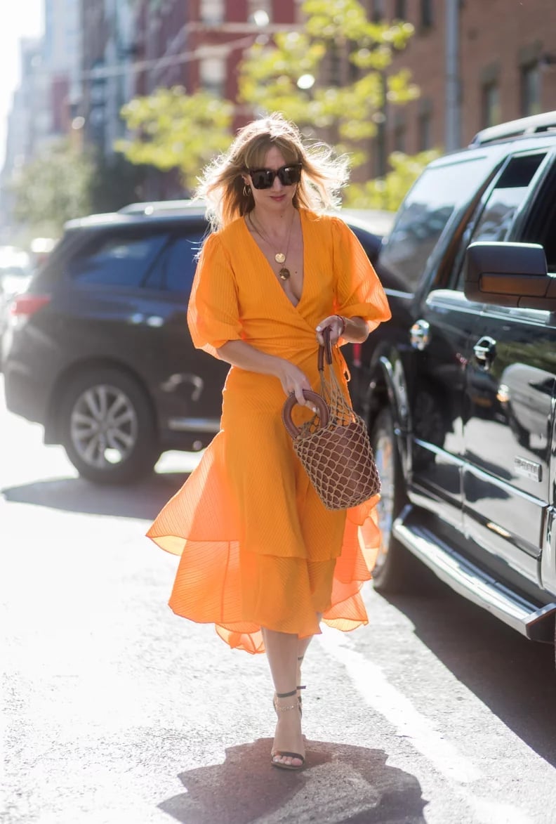 Vibrant Orange Wrap Dress With Ruffled Hem Vibrant Orange Wrap Dress With Ruffled Hem — Orange Dress Ideas