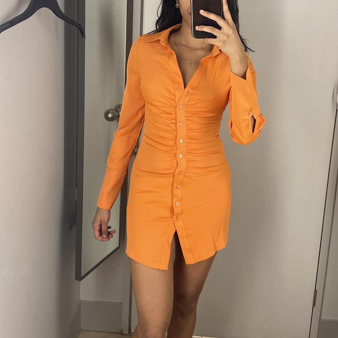 Orange Ruched Button-Down Shirt Dress Orange Ruched Button-Down Shirt Dress — Orange Dress Ideas
